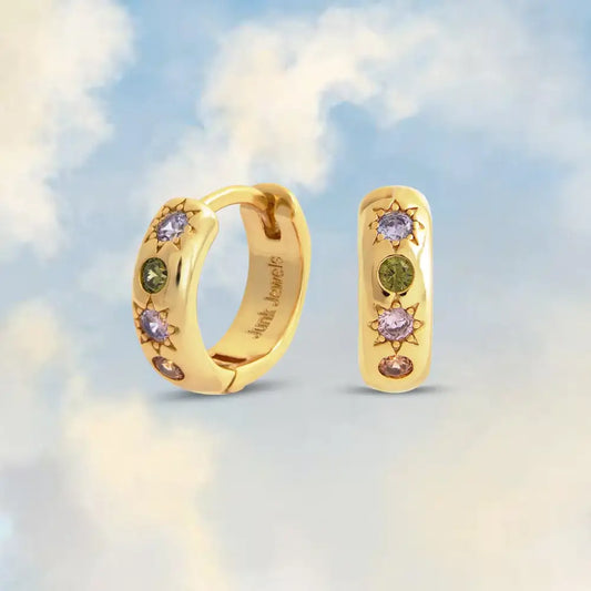 Pastel Stone Petit Hoop Earrings - PABOOM