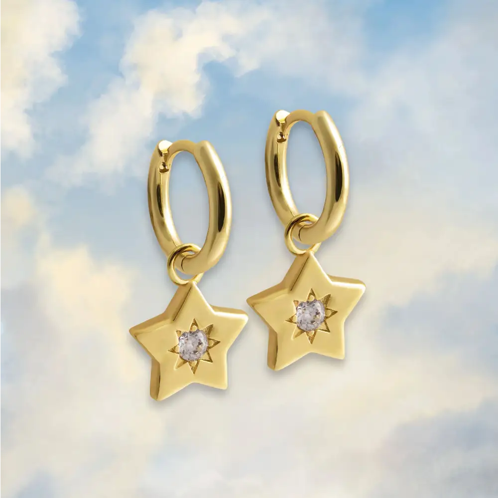 Shooting Star Charm Hoop Earrings - PABOOM