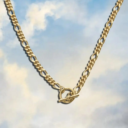 T-Bar Figaro Chain Necklace Gold - PABOOM