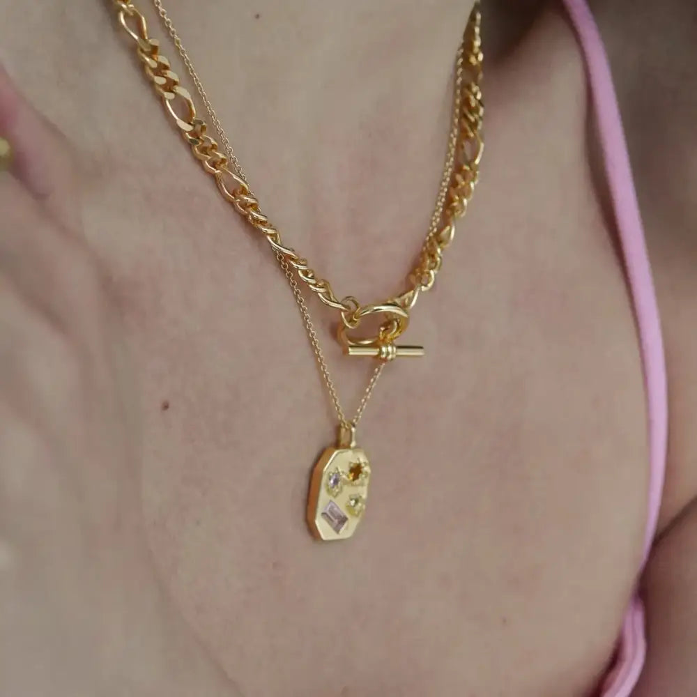 T-Bar Figaro Chain Necklace Gold - PABOOM