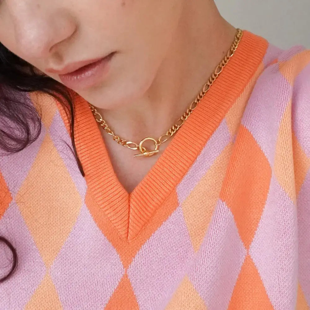 T-Bar Figaro Chain Necklace Gold - PABOOM