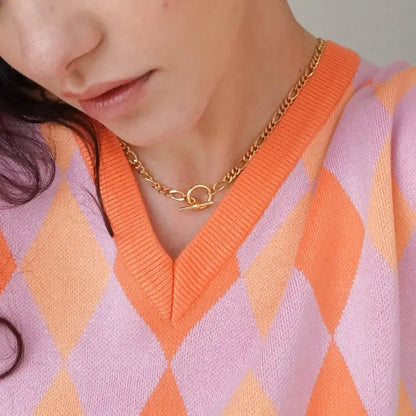 T-Bar Figaro Chain Necklace Gold - PABOOM