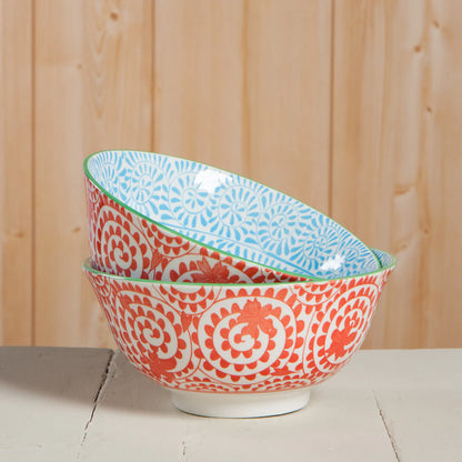 Orange and Blue Swirls Stamped Bowl