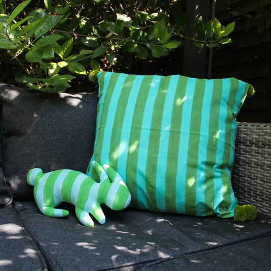 kate austin designs - Bunny Pillow in Aqua/Green Stripe