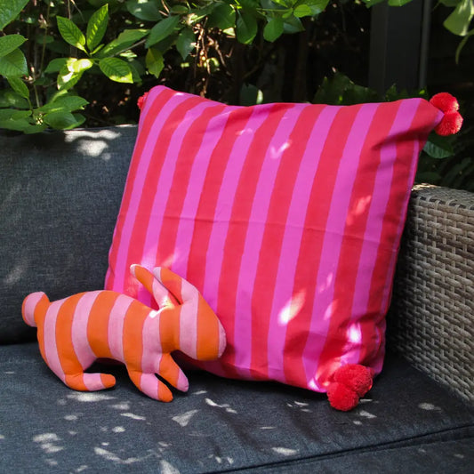kate austin designs - Bunny Pillow in Pink Orange Stripe