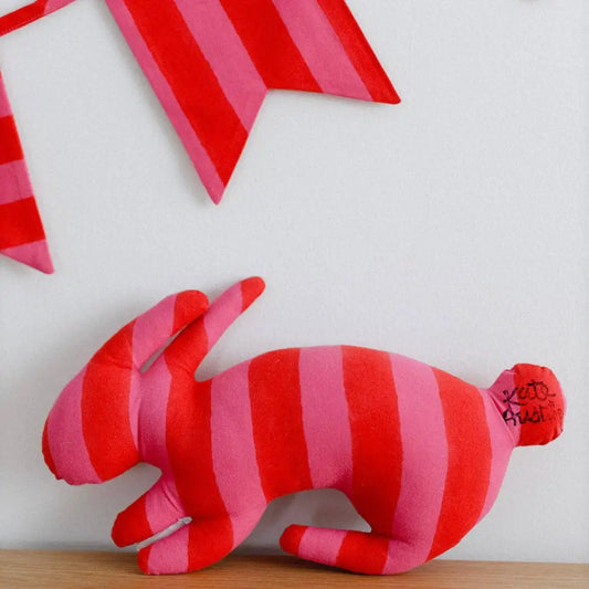 kate austin designs - Bunny Pillow in Red Pink Stripe