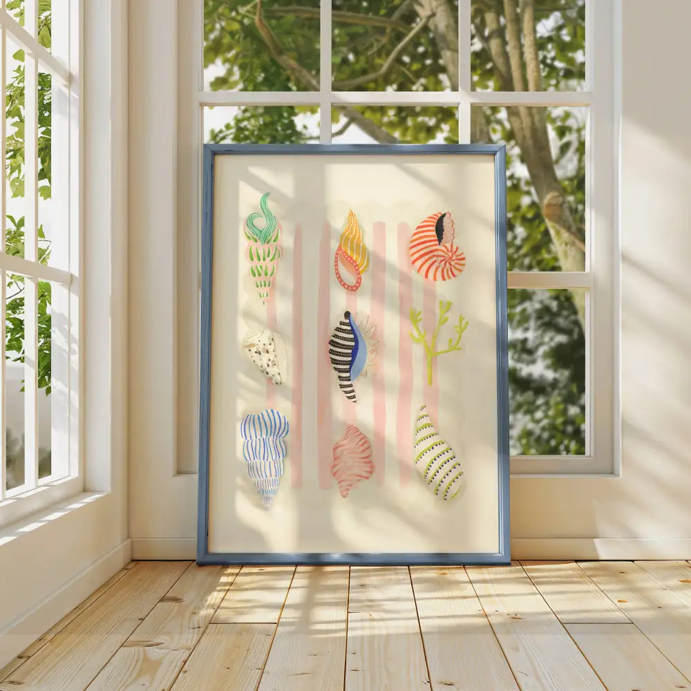 Beach Combing, Hand Drawn Abstract shell Drawing, shell Art art print, hand-drawn illustration wall art - PABOOM