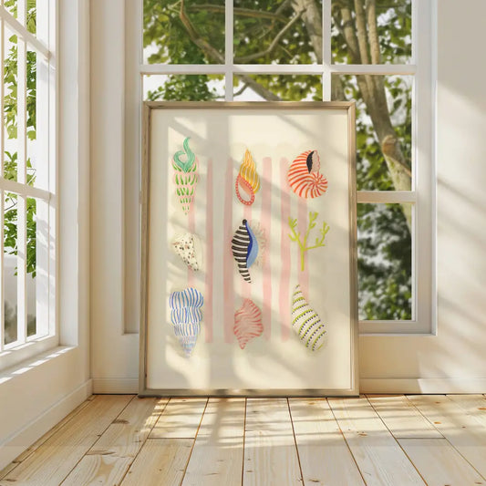 Beach Combing, Hand Drawn Abstract shell Drawing, shell Art art print, hand-drawn illustration wall art - PABOOM