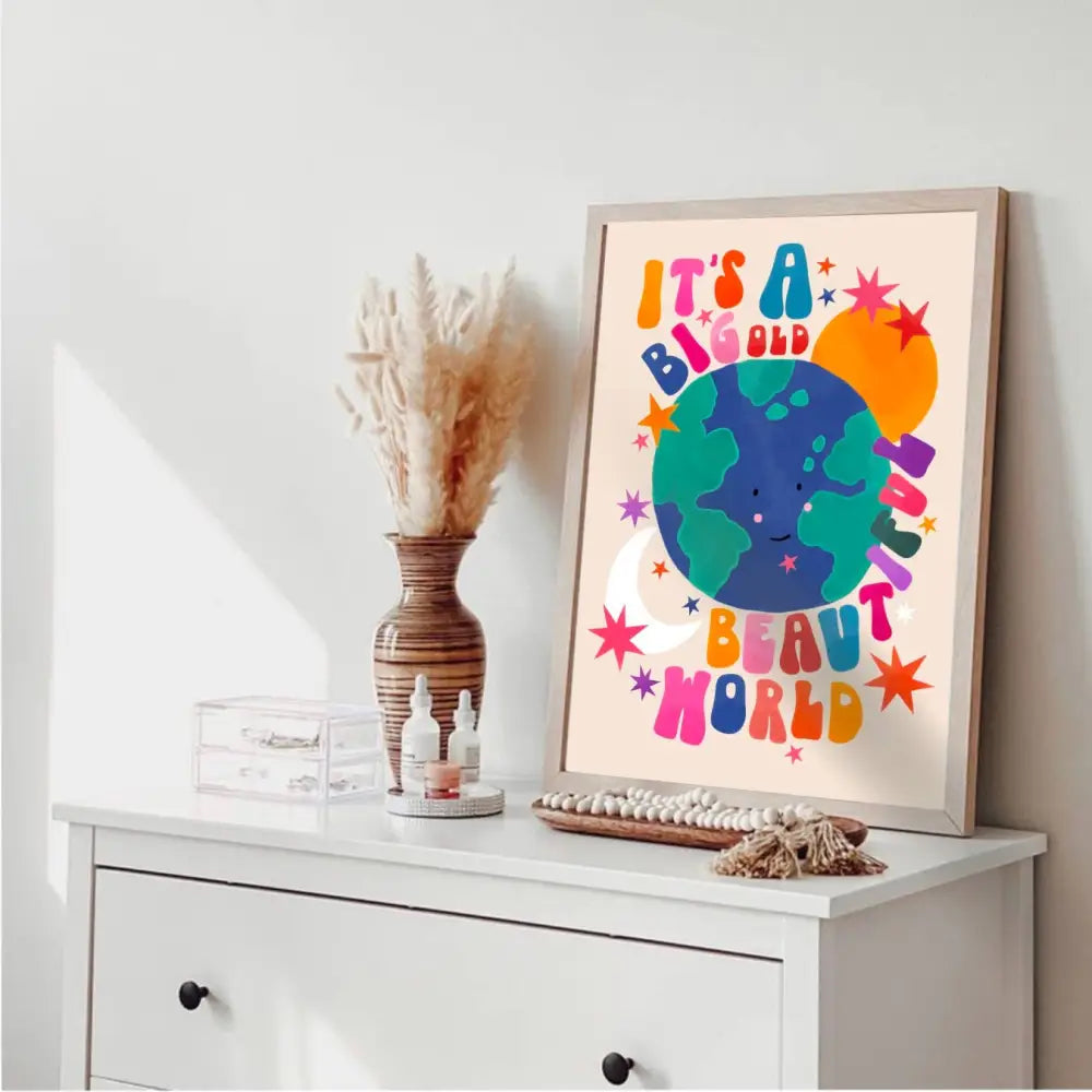 Big Beautiful World, Children’s Room, Bright and Colourful, art print, hand-drawn illustration wall art - PABOOM