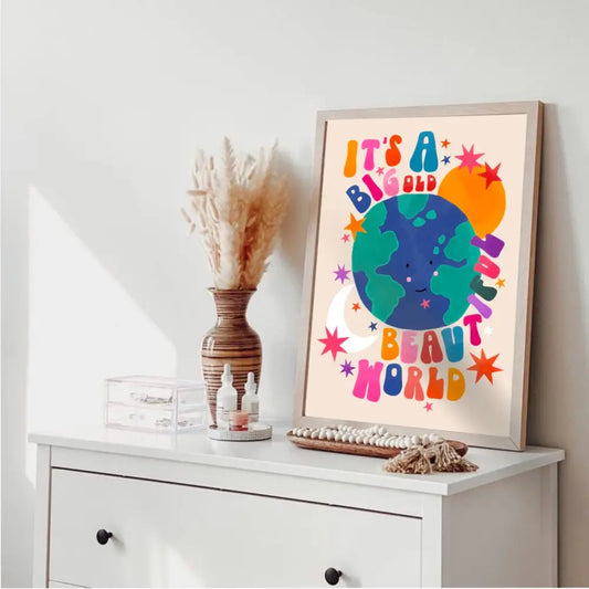 Big Beautiful World, Children’s Room, Bright and Colourful, art print, hand-drawn illustration wall art - PABOOM