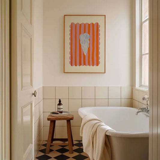 Blue stripe, Hand Drawn Abstract shell Drawing, shell Art art print, hand-drawn illustration wall art - PABOOM