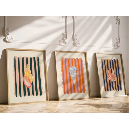 Blue stripe, Hand Drawn Abstract shell Drawing, shell Art art print, hand-drawn illustration wall art - PABOOM