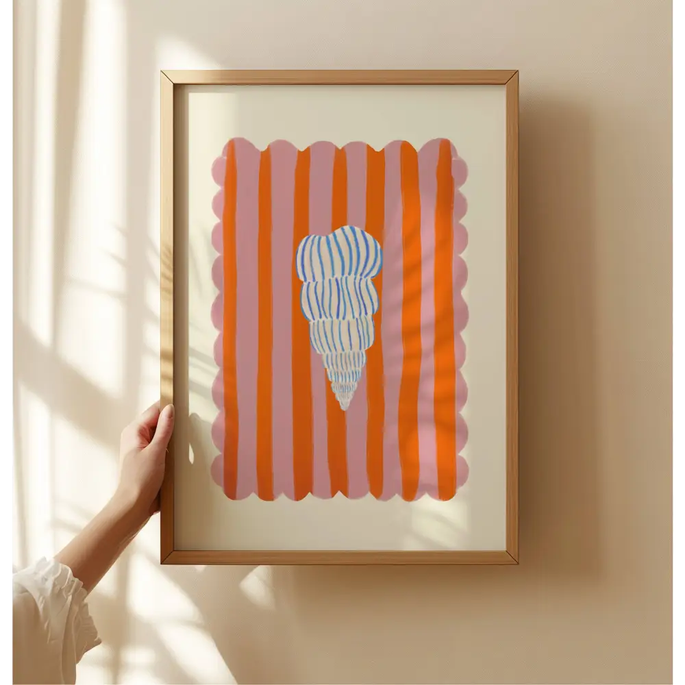 Blue stripe, Hand Drawn Abstract shell Drawing, shell Art art print, hand-drawn illustration wall art - PABOOM