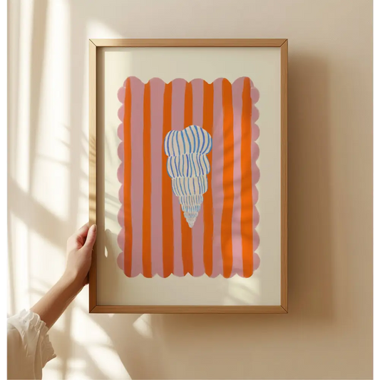 Blue stripe, Hand Drawn Abstract shell Drawing, shell Art art print, hand-drawn illustration wall art - PABOOM