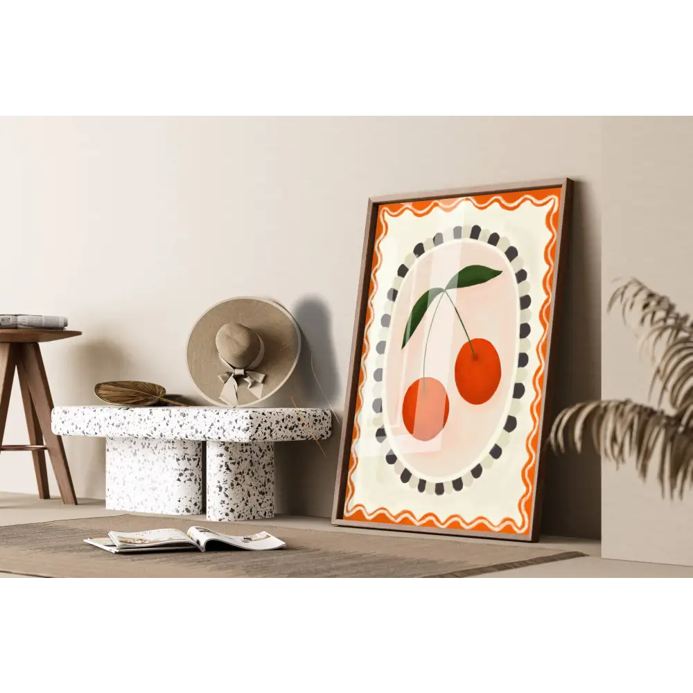 Cherry with border, Art print, Kitchen art,  colourful art art print, hand-drawn illustration wall art - PABOOM
