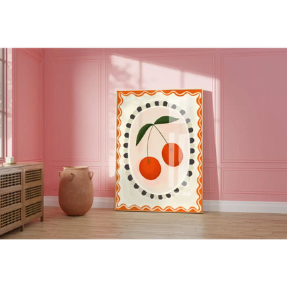Cherry with border, Art print, Kitchen art,  colourful art art print, hand-drawn illustration wall art - PABOOM