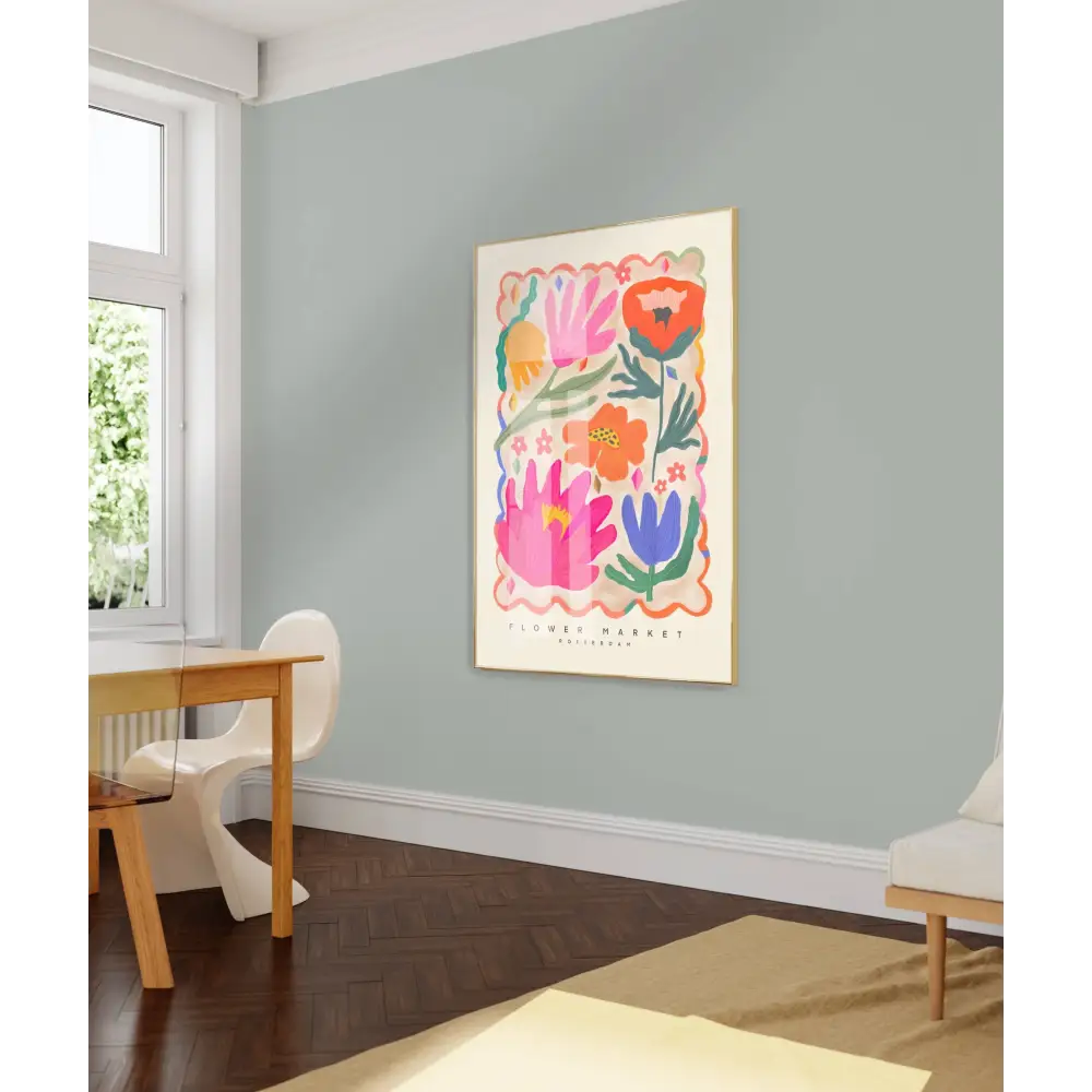 Colourful Flower Market Print, Illustration, Modern, Pink art print, hand-drawn illustration wall art - PABOOM