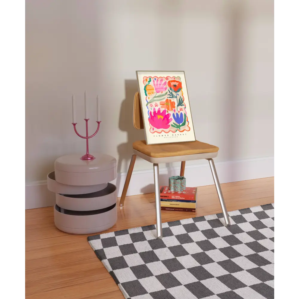 Colourful Flower Market Print, Illustration, Modern, Pink art print, hand-drawn illustration wall art - PABOOM