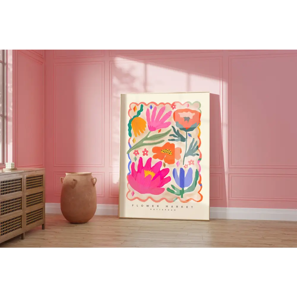 Colourful Flower Market Print, Illustration, Modern, Pink art print, hand-drawn illustration wall art - PABOOM