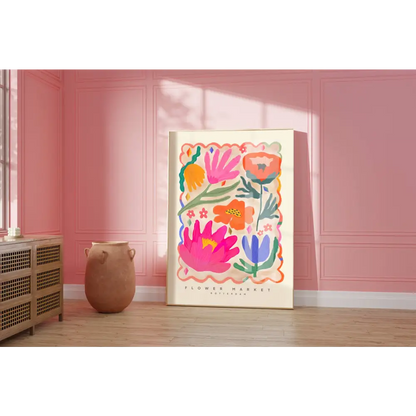 Colourful Flower Market Print, Illustration, Modern, Pink art print, hand-drawn illustration wall art - PABOOM