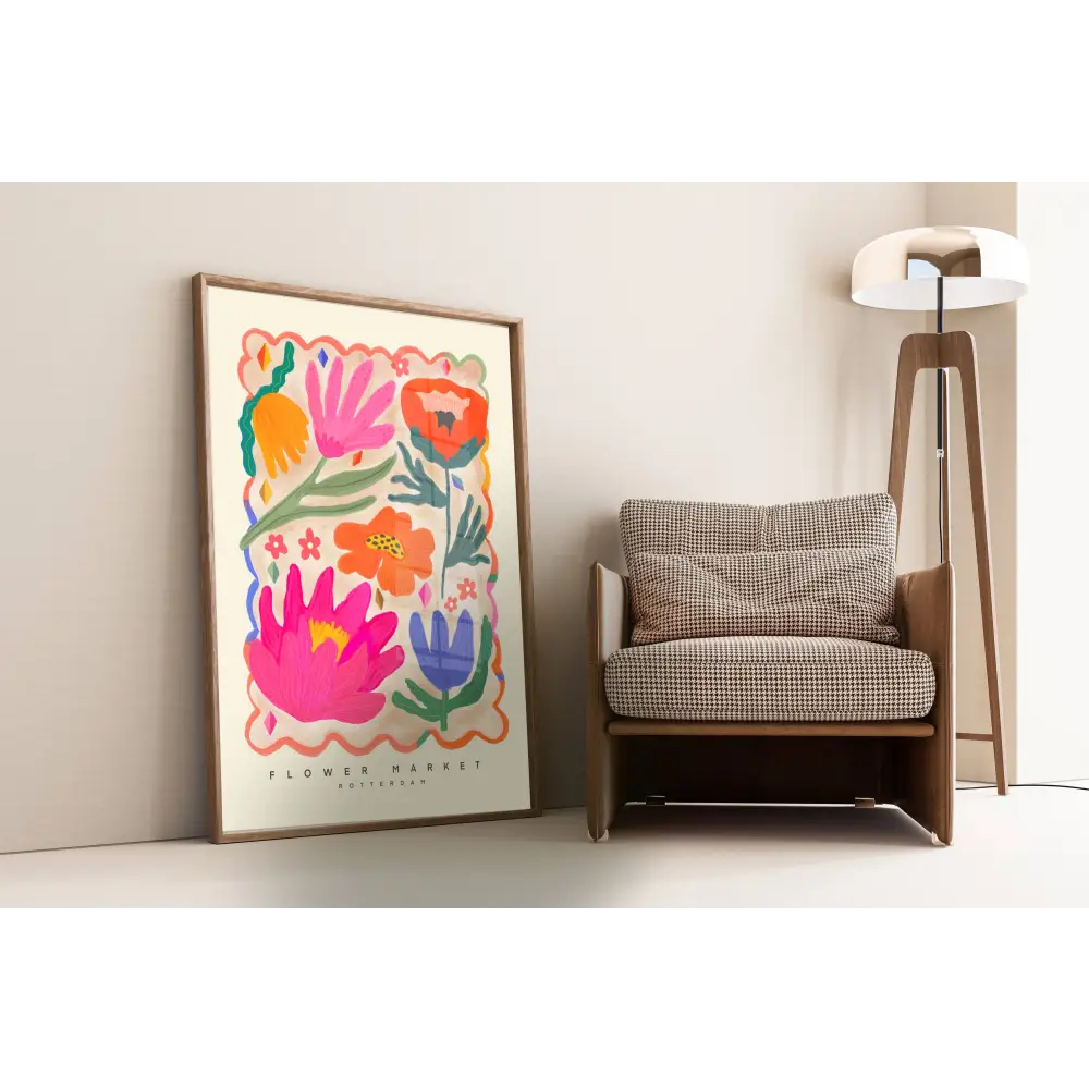 Colourful Flower Market Print, Illustration, Modern, Pink art print, hand-drawn illustration wall art - PABOOM