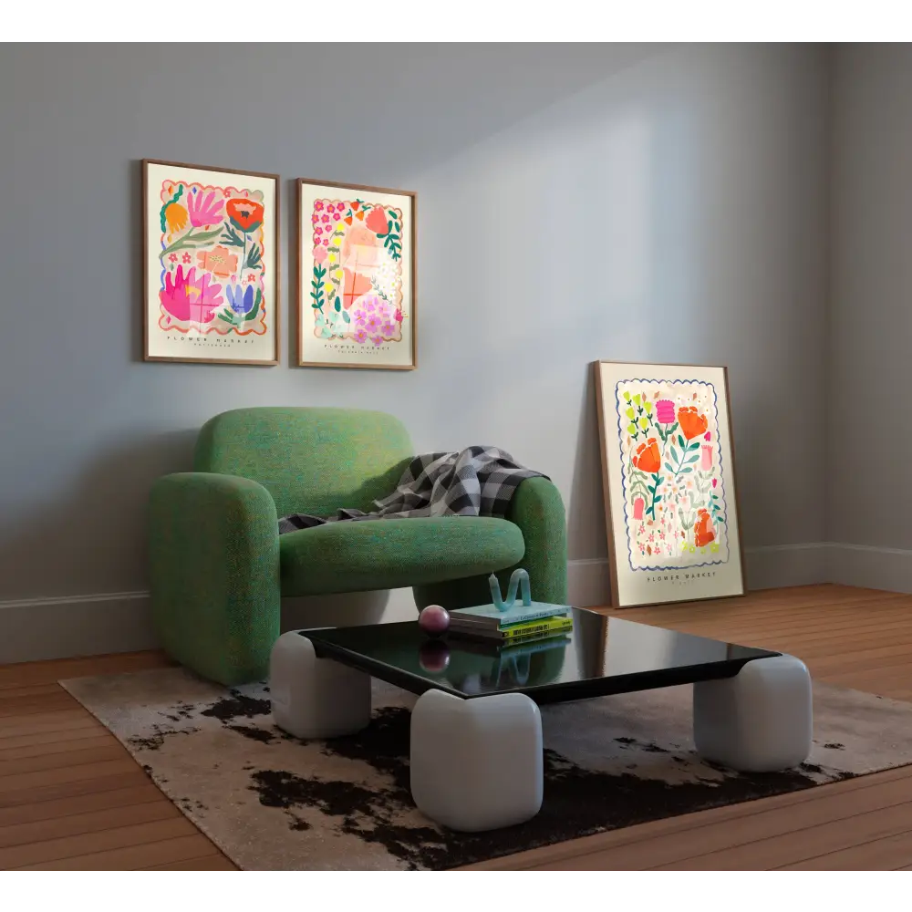 Colourful Flower Market Print, Illustration, Modern, Pink art print, hand-drawn illustration wall art - PABOOM