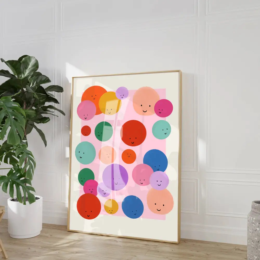 Colourful Smileys, Children’s Room, Bright and Colourful, art print, hand-drawn illustration wall art - PABOOM