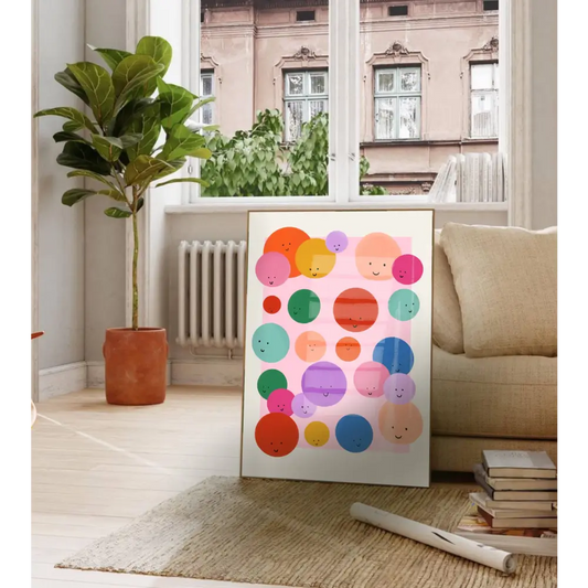 Colourful Smileys, Children’s Room, Bright and Colourful, art print, hand-drawn illustration wall art - PABOOM
