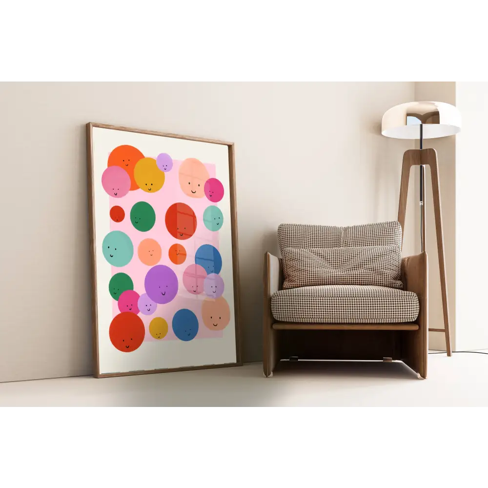 Colourful Smileys, Children’s Room, Bright and Colourful, art print, hand-drawn illustration wall art - PABOOM