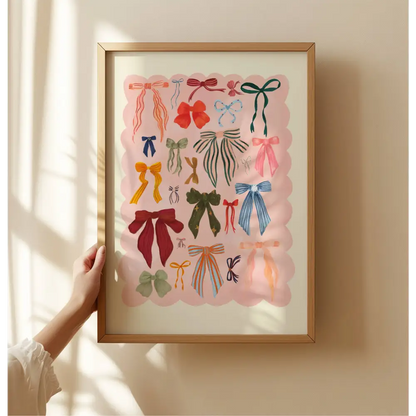 Coquette, Bow Art Print, Colourful Art, Fun Art, Girl Art art print, hand-drawn illustration wall art - PABOOM