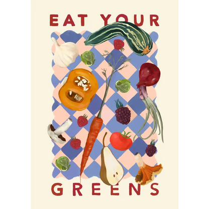 Eat Your Greens, Kitchen Art Print, Colourful Art, Fun Art art print, hand-drawn illustration wall art - PABOOM