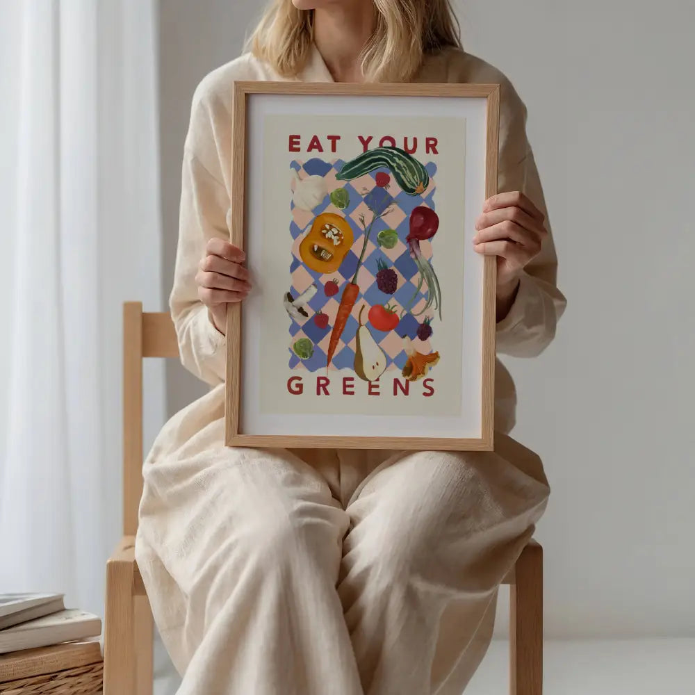 Eat Your Greens, Kitchen Art Print, Colourful Art, Fun Art art print, hand-drawn illustration wall art - PABOOM