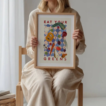 Eat Your Greens, Kitchen Art Print, Colourful Art, Fun Art art print, hand-drawn illustration wall art - PABOOM