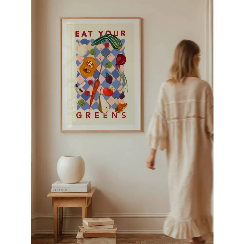 Eat Your Greens, Kitchen Art Print, Colourful Art, Fun Art art print, hand-drawn illustration wall art - PABOOM