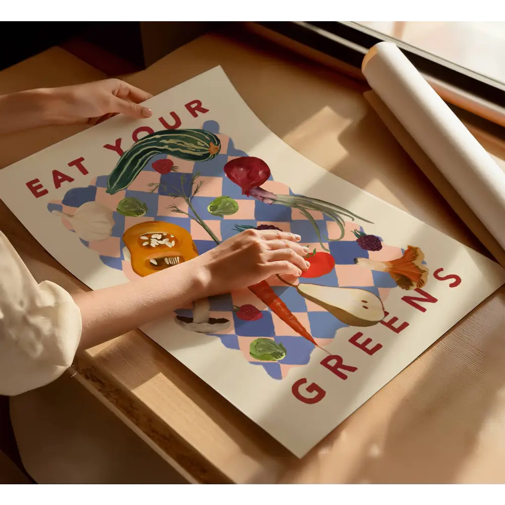 Eat Your Greens, Kitchen Art Print, Colourful Art, Fun Art art print, hand-drawn illustration wall art - PABOOM