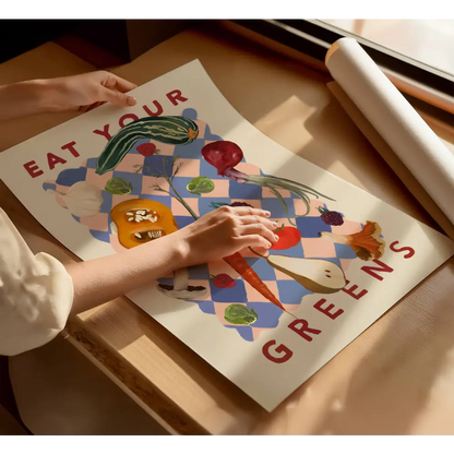 Eat Your Greens, Kitchen Art Print, Colourful Art, Fun Art art print, hand-drawn illustration wall art - PABOOM