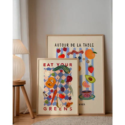 Eat Your Greens, Kitchen Art Print, Colourful Art, Fun Art art print, hand-drawn illustration wall art - PABOOM