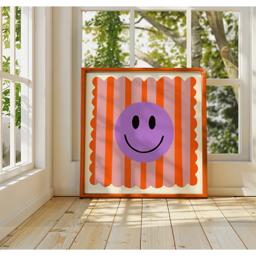 Orange Stripe Smiley, Colourful, Smileys, Dopamine Decor,  art print, hand-drawn illustration wall art - PABOOM