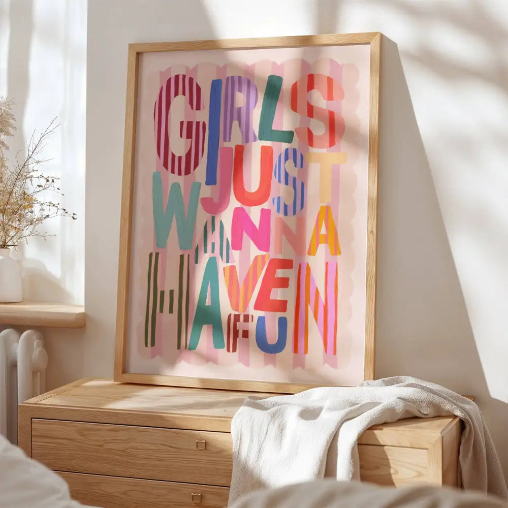 Pink Girls Wanna Have Fun, Kids Art Prints, Kids Art Print, art print, hand-drawn illustration wall art - PABOOM