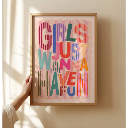Pink Girls Wanna Have Fun, Kids Art Prints, Kids Art Print, art print, hand-drawn illustration wall art - PABOOM
