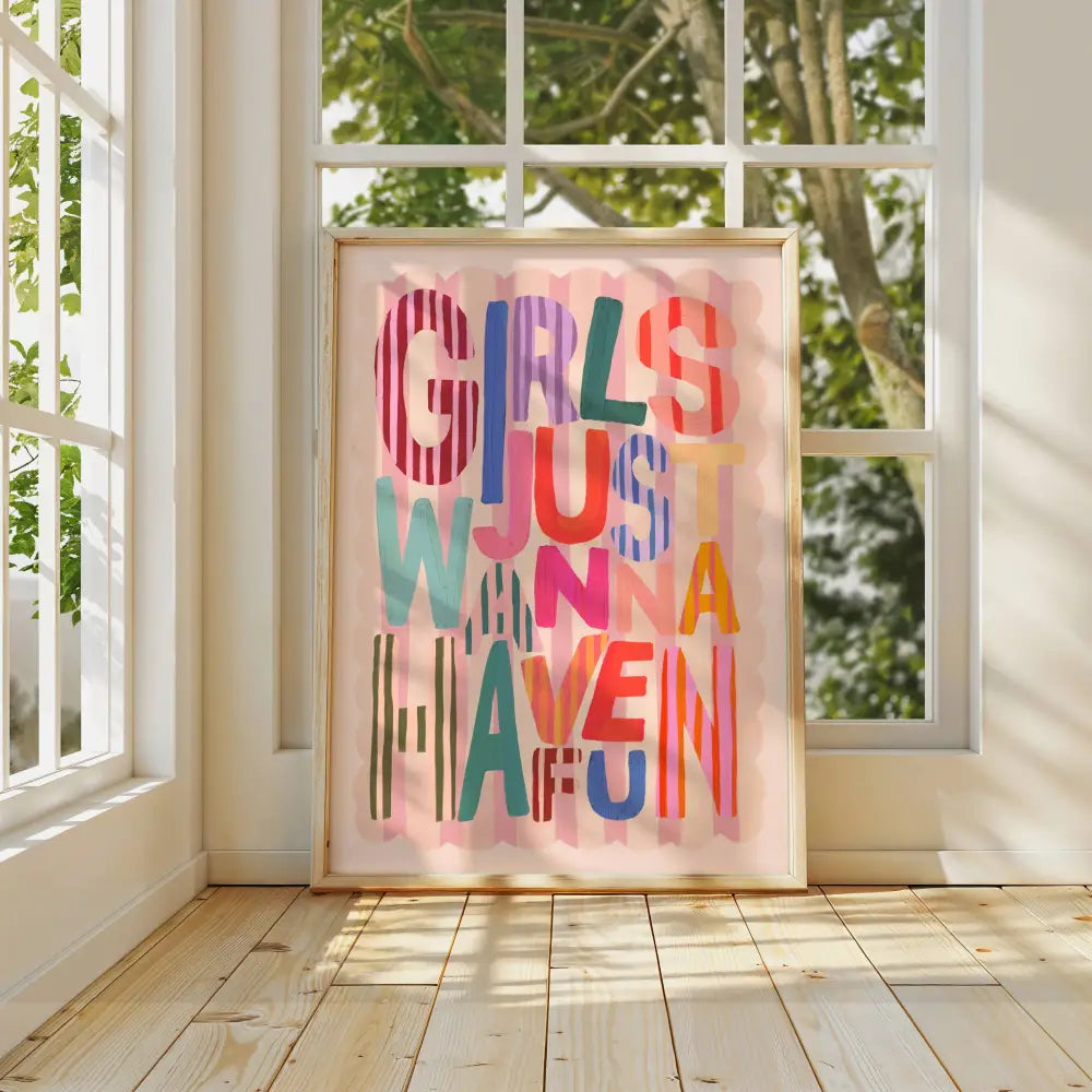 Pink Girls Wanna Have Fun, Kids Art Prints, Kids Art Print, art print, hand-drawn illustration wall art - PABOOM