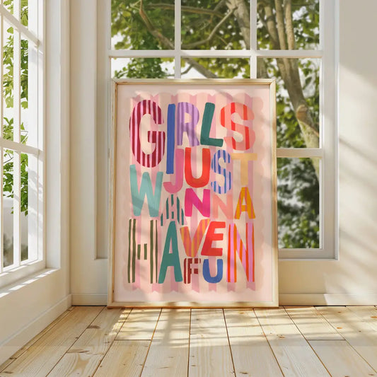 Pink Girls Wanna Have Fun, Kids Art Prints, Kids Art Print, art print, hand-drawn illustration wall art - PABOOM