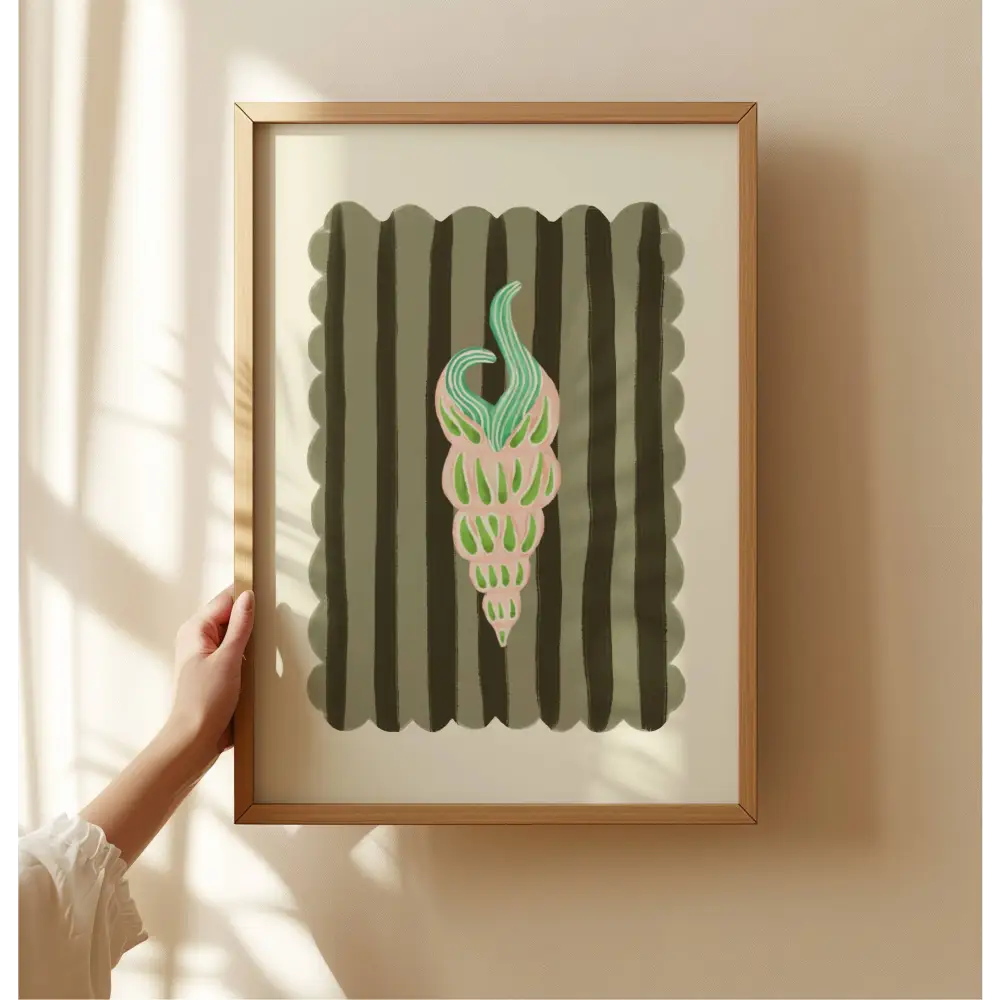 Pink stripe, Hand Drawn Abstract shell Drawing, shell Art art print, hand-drawn illustration wall art - PABOOM