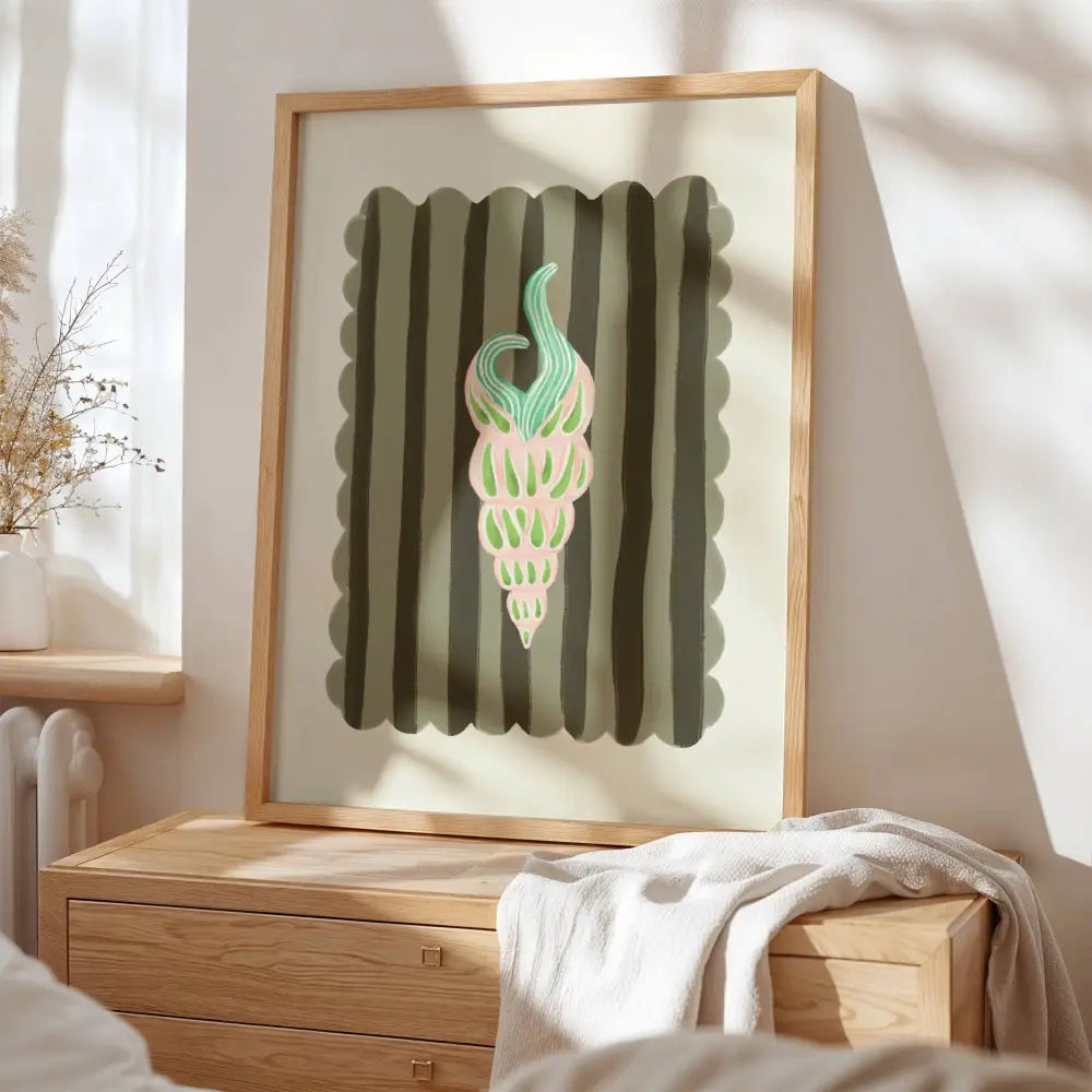 Pink stripe, Hand Drawn Abstract shell Drawing, shell Art art print, hand-drawn illustration wall art - PABOOM