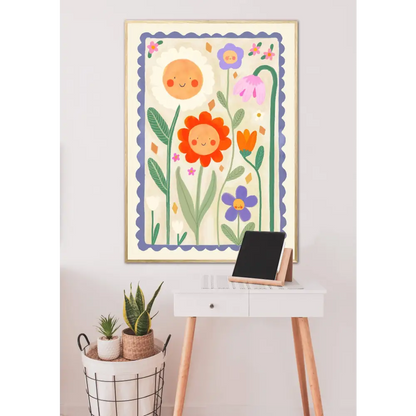 Spring Day Print, Children’s Room, Bright and Colourful, (C art print, hand-drawn illustration wall art - PABOOM