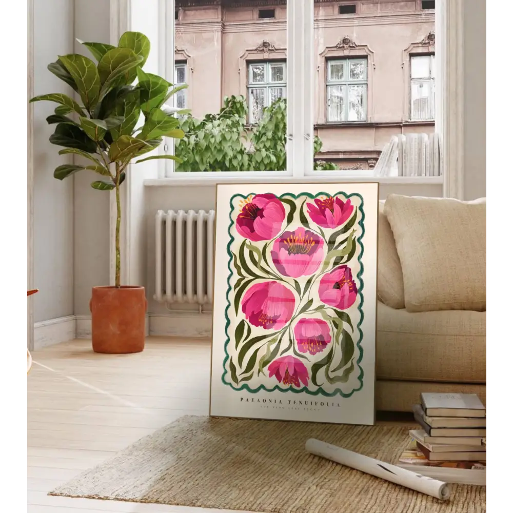 Summer Peony, Art Print, Neutral Print, Hand Drawn, Quirky art print, hand-drawn illustration wall art - PABOOM