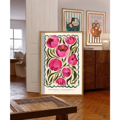 Summer Peony, Art Print, Neutral Print, Hand Drawn, Quirky art print, hand-drawn illustration wall art - PABOOM