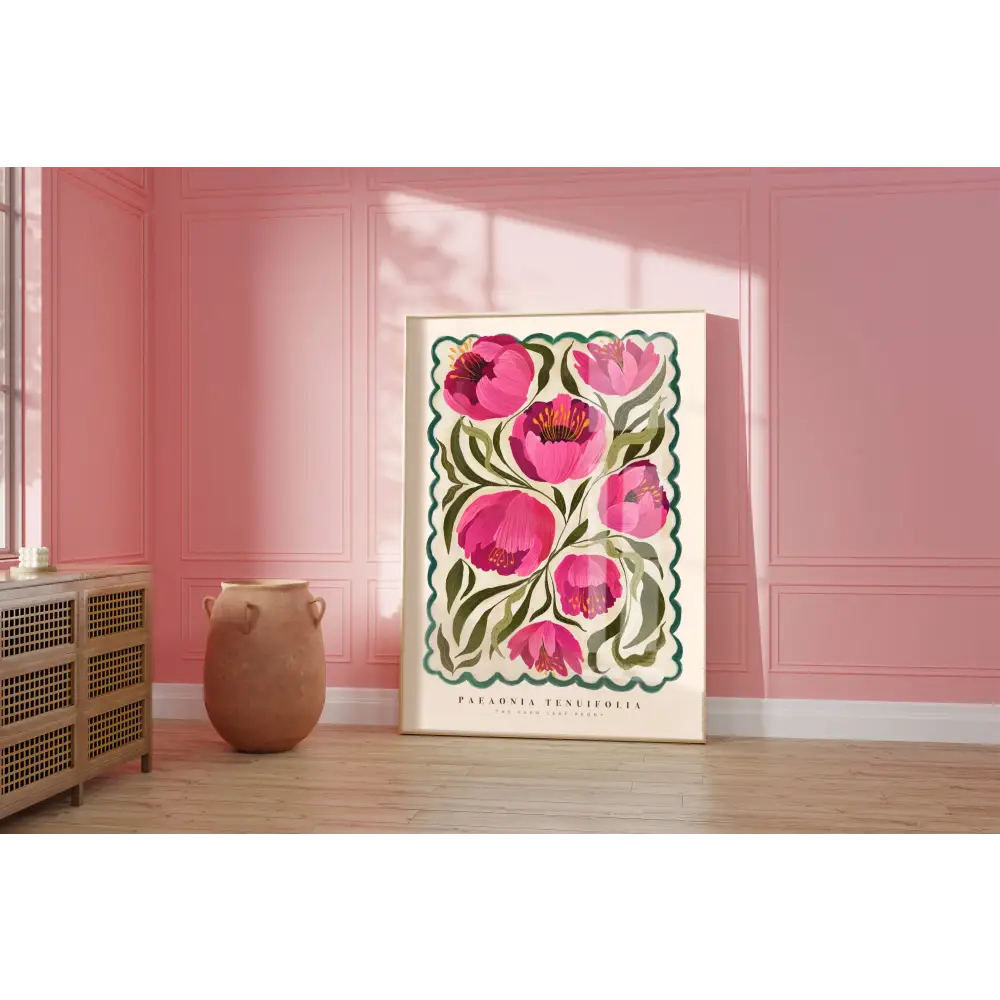 Summer Peony, Art Print, Neutral Print, Hand Drawn, Quirky art print, hand-drawn illustration wall art - PABOOM