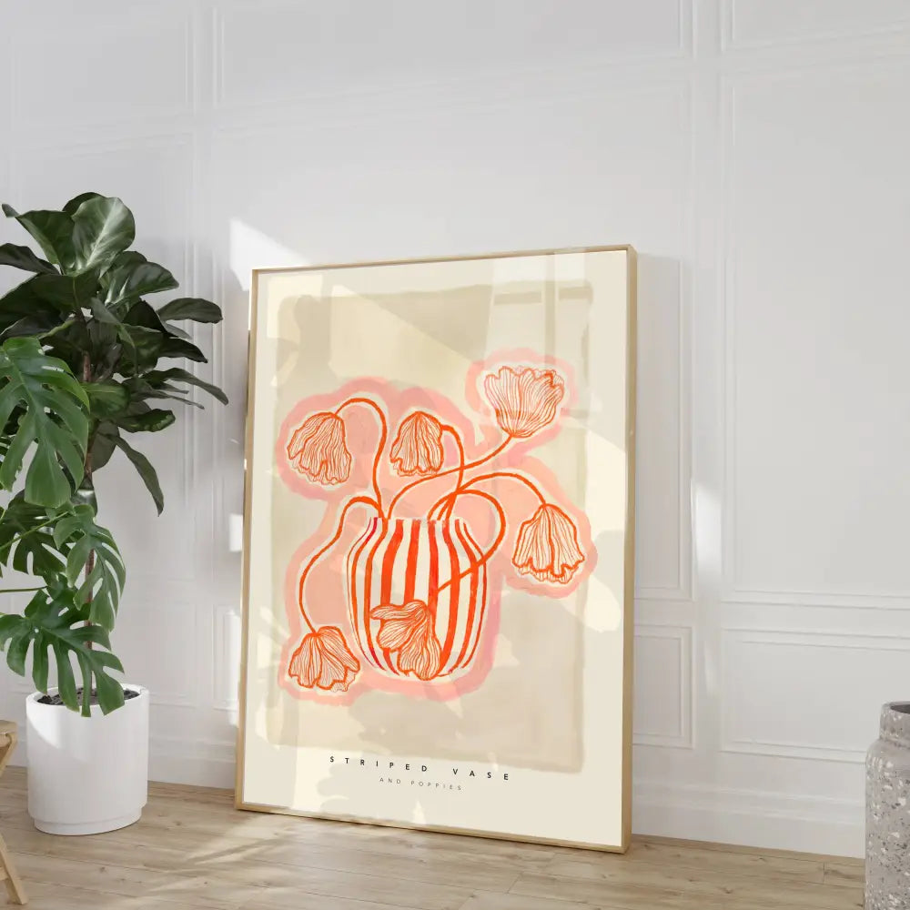 Vase Art Print, Pink me Red Print, Hand Drawn Art, Boho art print, hand-drawn illustration wall art - PABOOM