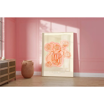 Vase Art Print, Pink me Red Print, Hand Drawn Art, Boho art print, hand-drawn illustration wall art - PABOOM